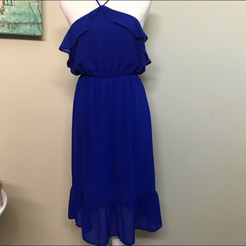 Ruffled dress Cobalt blue color